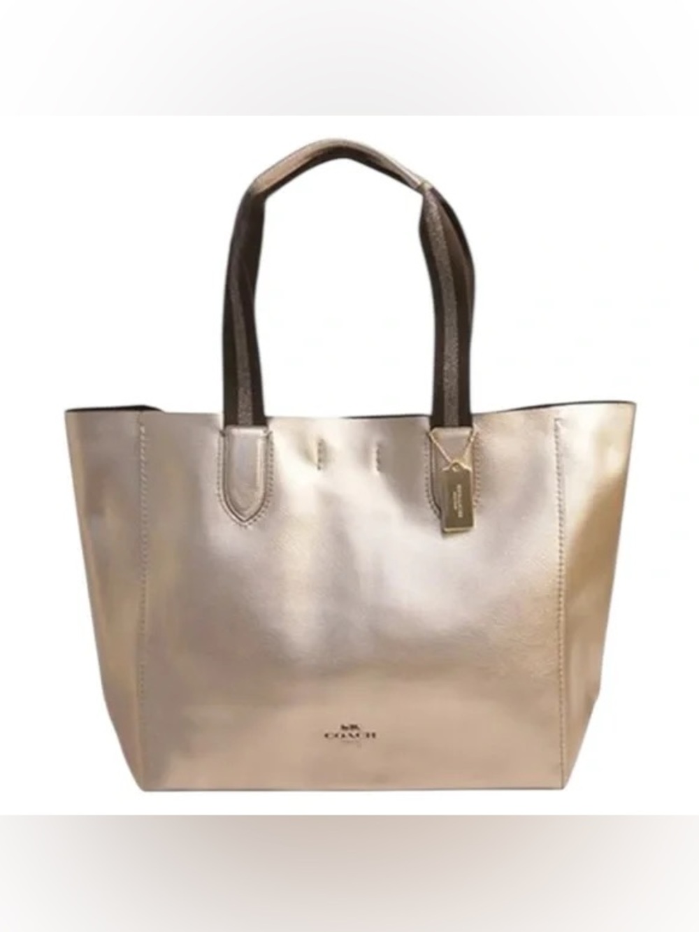 Coach Metallic Rose Gold  Leather Tote Bag with Top Handles medium